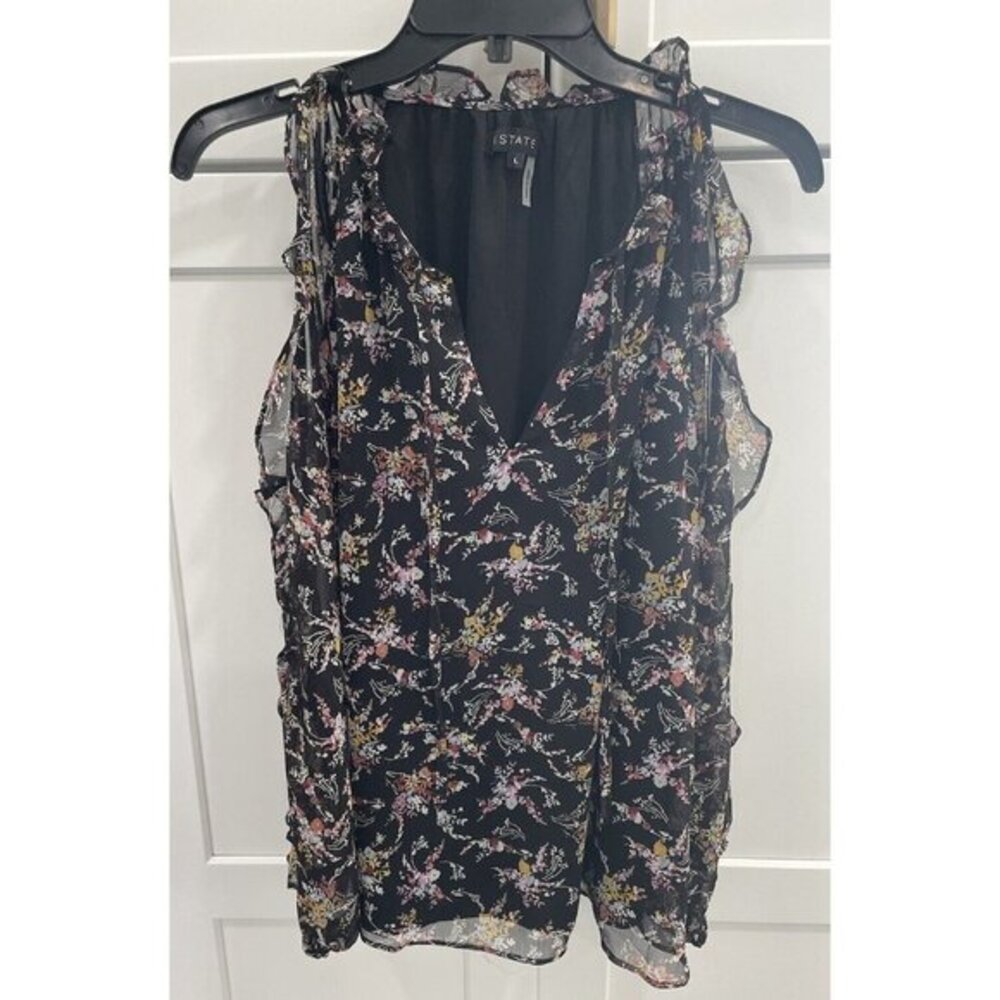 1.State Blouse Floral Print Top Large Cold Shoulder NWT B2*